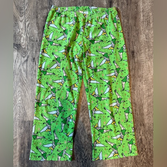 Disney Tinker Bell Fleece Pants Sz Large Women’s Neon Green Elastic Drawstring - Picture 1 of 10